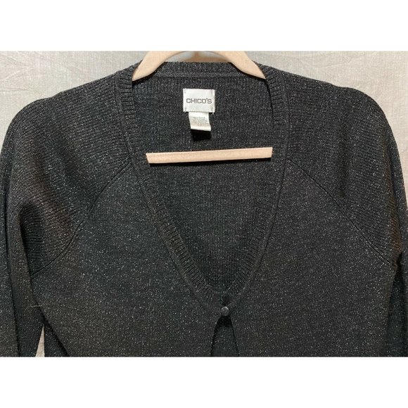 Chico's Sweater Womens‎ 1 Black Single Button Open Front Cardigan Ladies - Picture 2 of 8